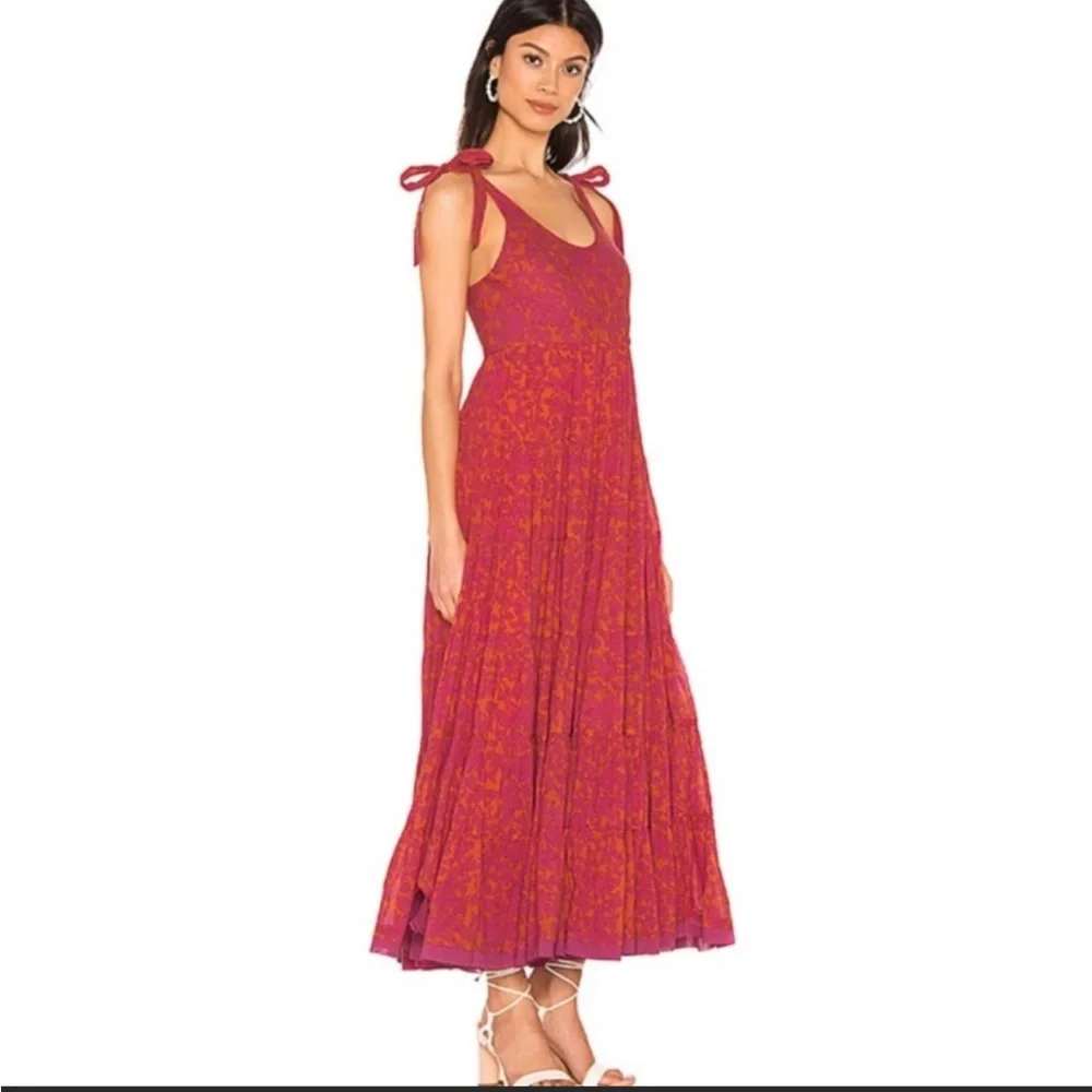 Free People Pink and Orange Tie-Shoulder Maxi Dress